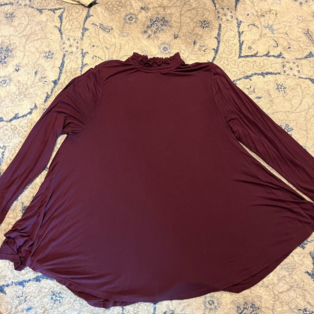 Lane Bryant Burgundy Asymetric/curved Blouse